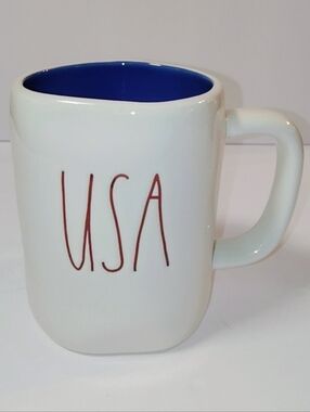 Rae Dunn 'USA' Magenta Artisan Collection Ceramic Patriotic Coffee Mug 16 oz
